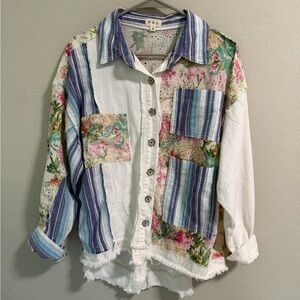 POL Patchwork Floral Stripe Button Down Shirt Size S